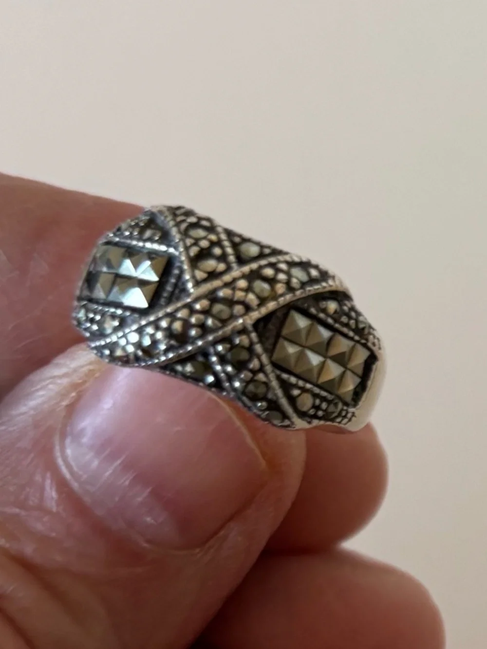 Marcasite Band Ring with Criss-Cross Pattern